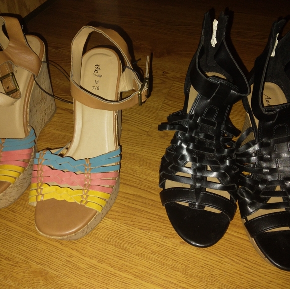 CORK WEDGED  HEAL OPEN TOE SANDLES 2 PAIR - Picture 2 of 4